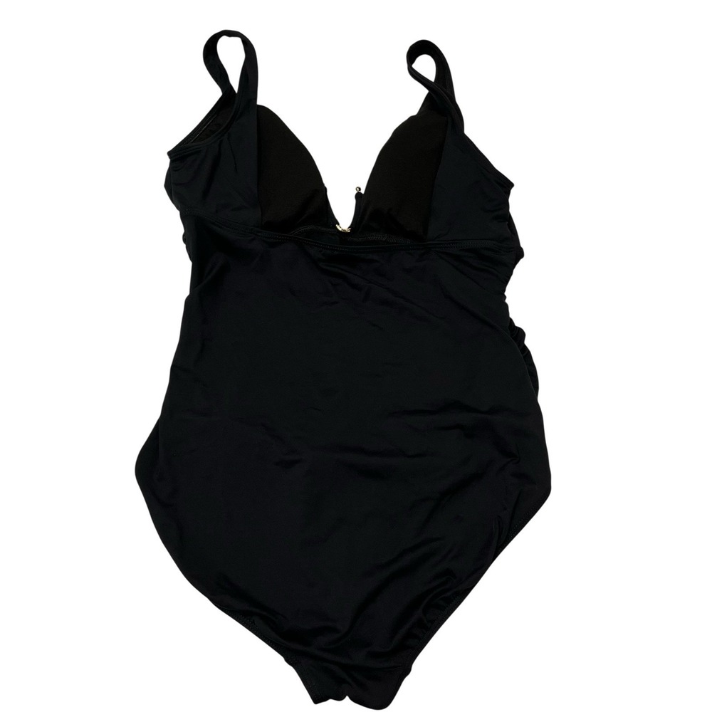 Ralph Lauren Swimsuit Black Ruched One Piece Size 12 Deep V Detail Resort Pool